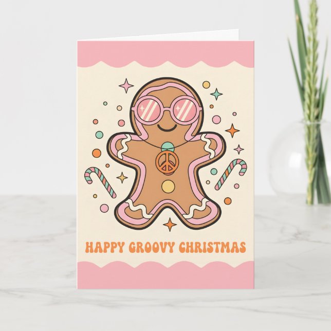 Retro Groovy Pepparkaksgubbe God Jul Helgkort (Framsida)