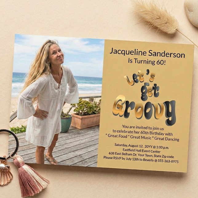 Retro Groovy Photo 60th Birthday Party  Inbjudningar (Skapare uppladdad)
