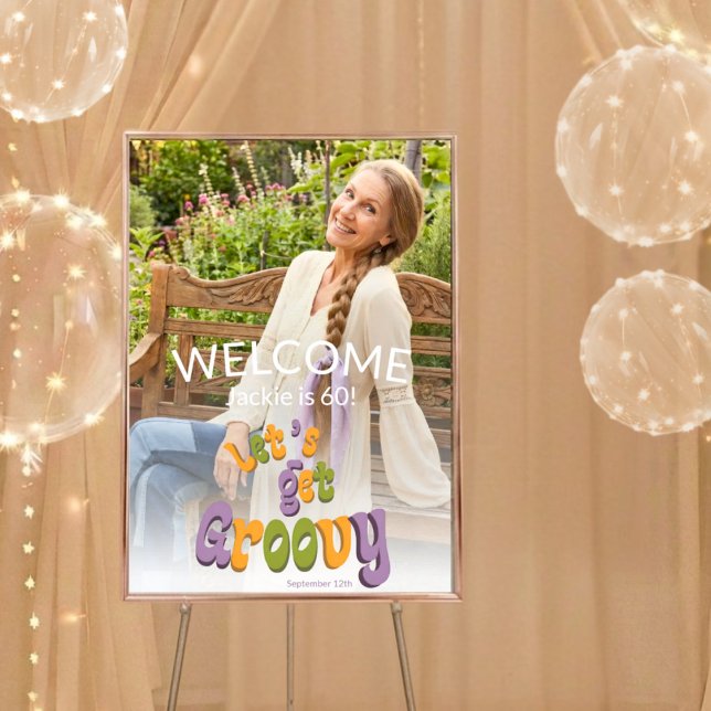 Retro Groovy Photo 60th Birthday Party Poster (Skapare uppladdad)