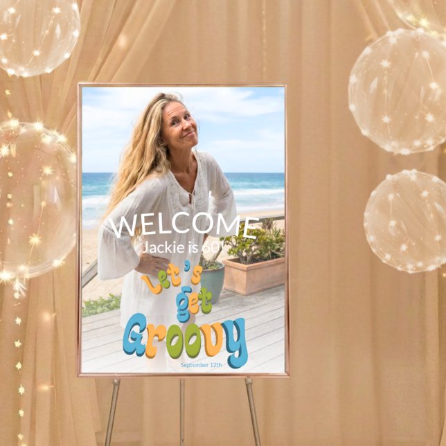 Retro Groovy Photo 60th Birthday Party Poster (Skapare uppladdad)