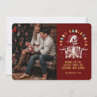 Retro Groovy Photo God jul Skeleton Kort