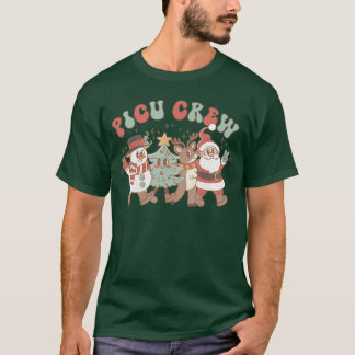 Retro Groovy PICU Nurse Christmasree Snowman Rein  T Shirt