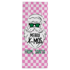 Retro Groovy Pink Checkered Santa Claus Christmas