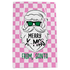 Retro Groovy Pink Checkered Santa Claus Christmas