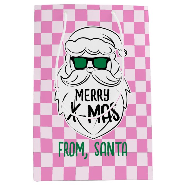 Retro Groovy Pink Checkered Santa Claus Christmas  (Framsidan)