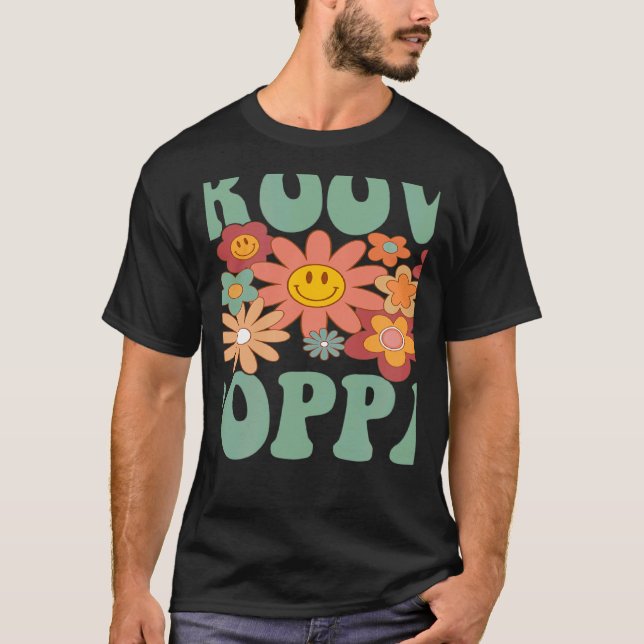 Retro Groovy Poppa Matching Family 1:a födelsedage T Shirt (Framsida)