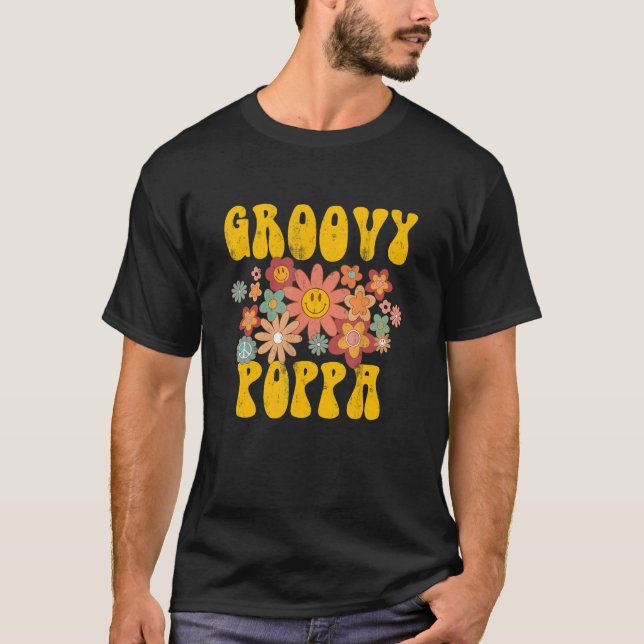 Retro Groovy Poppa Matching Family 1:a födelsedage T Shirt (Framsida)