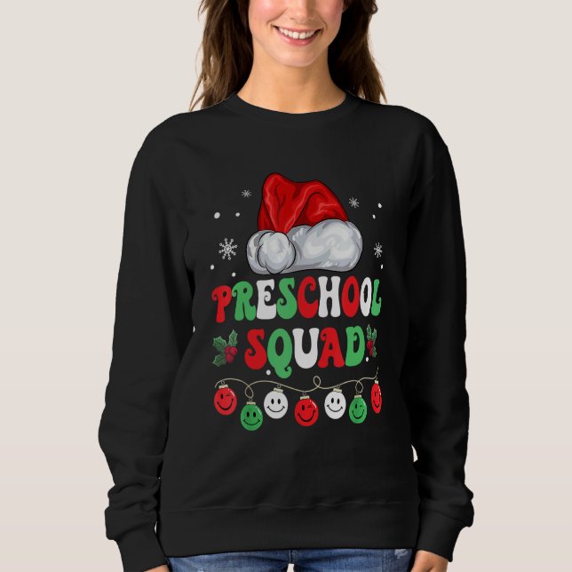Retro Groovy Preschool Squad  Christmas Teacher Li T Shirt (Framsida)