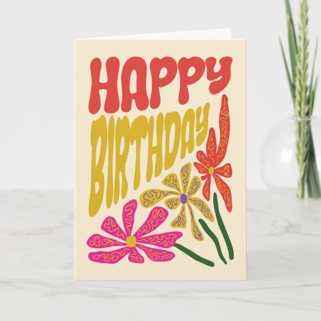 Retro Groovy Psychedelic Flower Botanical Birthday Kort (Framsida)