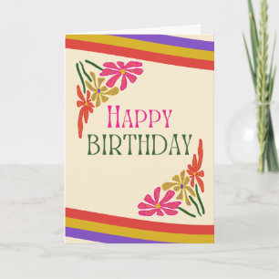 Retro Groovy Psychedelic Flowers Birthday Kort