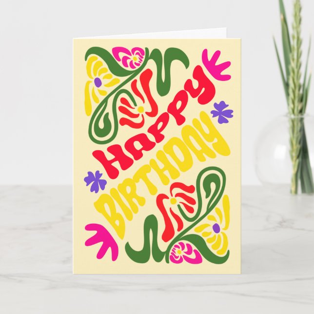 Retro Groovy Psychedelic Hippie Flower Birthday Kort (Framsida)