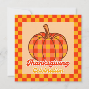 Retro Groovy Pumpkin Checkated Thanksgiving Inbjudningar