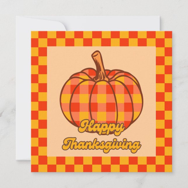 Retro Groovy Pumpkin Checkated Thanksgiving Kort (Framsida)