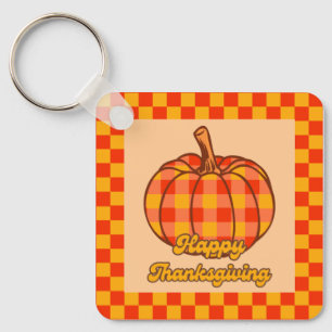 Retro Groovy Pumpkin Checkated Thanksgiving Nyckelring