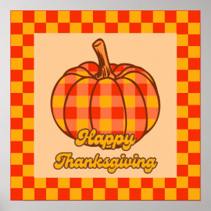 Retro Groovy Pumpkin Checkated Thanksgiving Poster