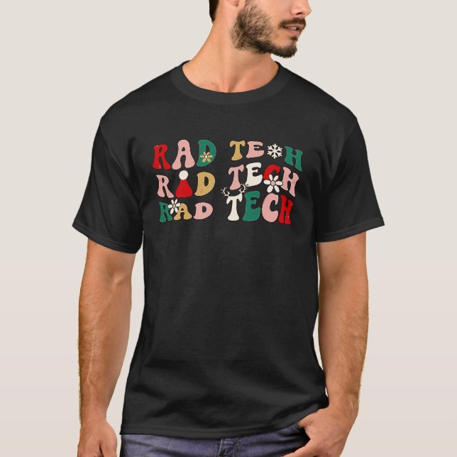 Retro Groovy Rad Tech Radiologist  Christmas Radio T Shirt (Framsida)