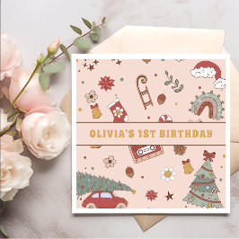 Retro Groovy Rainbow Julgran Födelsedagsfest Pappersservett