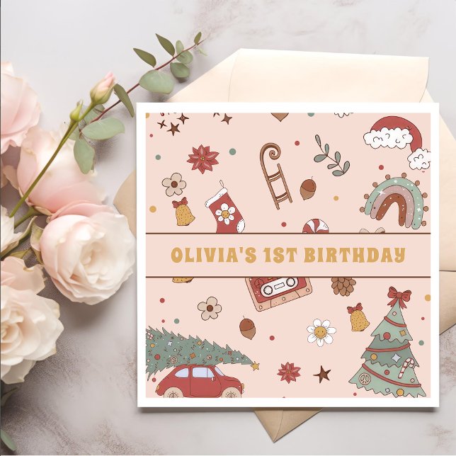 Retro Groovy Rainbow Julgran Födelsedagsfest Pappersservett (Skapare uppladdad)