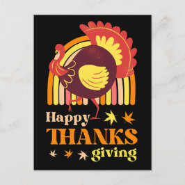 Retro Groovy Rainbow Turkey Black Thansgiving Vykort