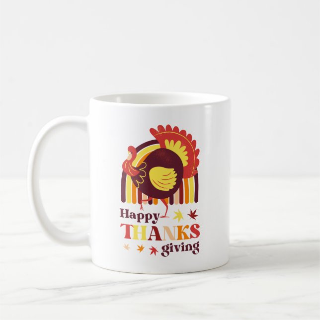 Retro Groovy Rainbow Turkey Fall Thanksgiving Kaffemugg (Vänster)