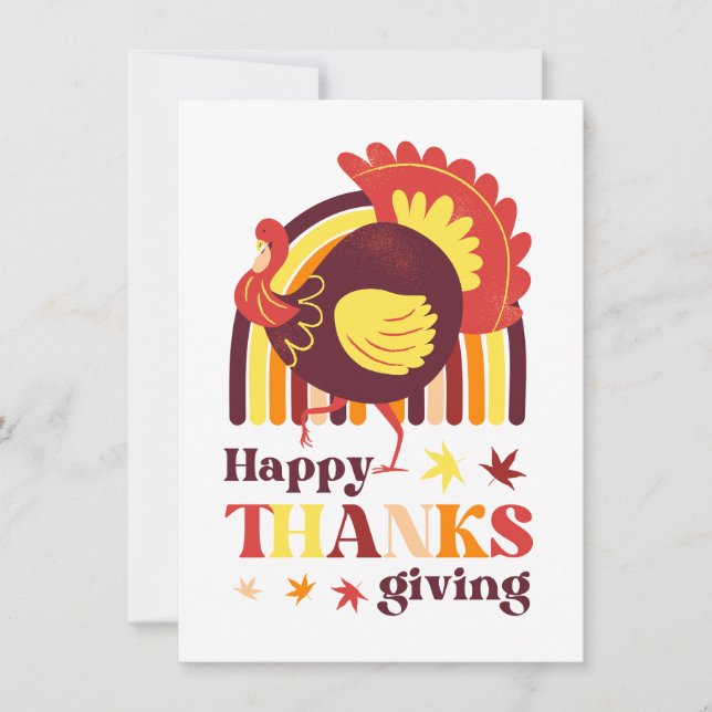 Retro Groovy Rainbow Turkey Fall Thanksgiving Kort (Framsida)