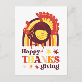 Retro Groovy Rainbow Turkey Fall Thanksgiving Vykort