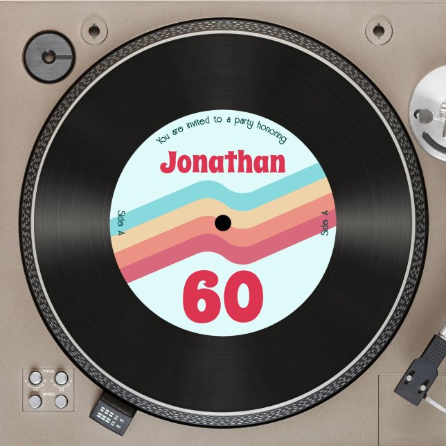 Retro Groovy Rand 60:e födelsedagsmusikposten Inbjudningar (Skapare uppladdad)