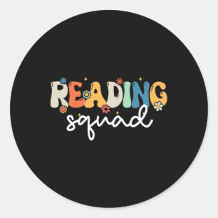 Retro Groovy Reading Squad Girls Boys Cute Reading Runt Klistermärke