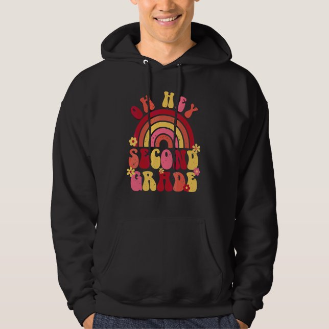Retro Groovy Regnbåge Andra Klass Glad Tillbaka Ti Hoodie (Framsida)