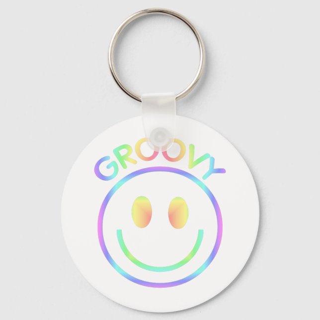 Retro Groovy Regnbåge Nyckelring för Hippies (Framsida)