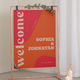 Retro groovy röd orange typografi välkommen bröllo poster