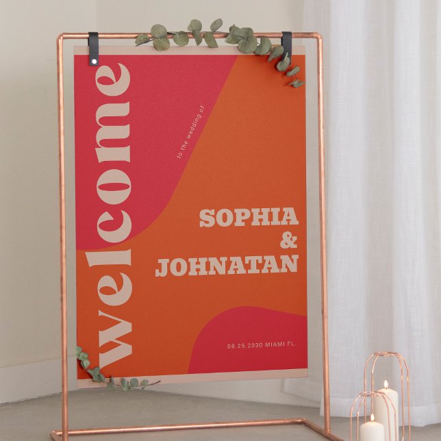Retro groovy röd orange typografi välkommen bröllo poster (Skapare uppladdad)