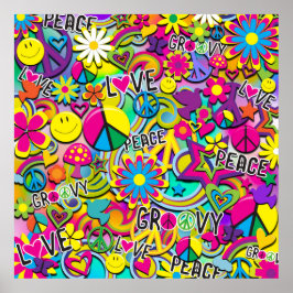 Retro Groovy ROLIGT 60:s 60:e Kärlek-Födelsedagsfe Poster