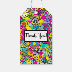 Retro Groovy ROLIGT 60:s 60:e Kärlek-Födelsedagsfe Presentetikett