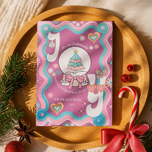 Retro Groovy Roligt Rosa Jul Hälsning