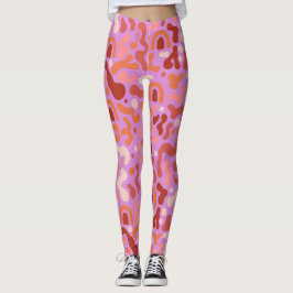 Retro Groovy Rosa Abstrakt Mönster Leggings