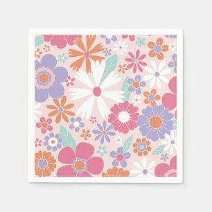 Retro Groovy Rosa Blommig Pappersservett