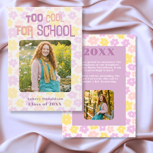 Retro Groovy Rosa Gult Lila Blommig Examen Meddelande