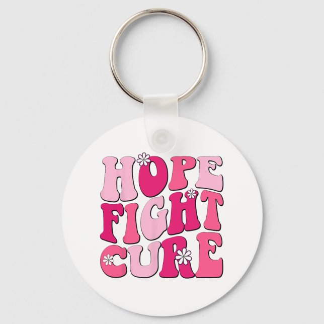 Retro Groovy Rosa Hope Fight Cure Breast Cancer Aw Nyckelring (Framsida)