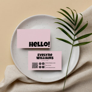 Retro Groovy Rosa QR Code Boho Girly hej Visitkort
