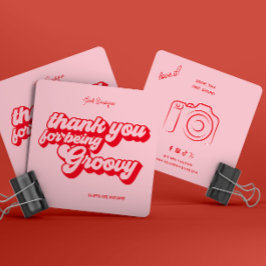 Retro Groovy Rosa & Red Tack Social Media Fyrkantigt Visitkort