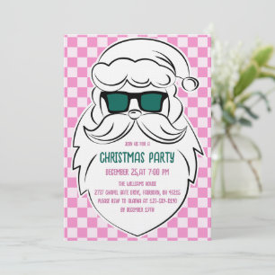 Retro Groovy Rosa Rutiga Tomte Jul Inbjudningar