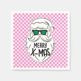 Retro Groovy Rosa Rutiga Tomte Jul  Pappersservett