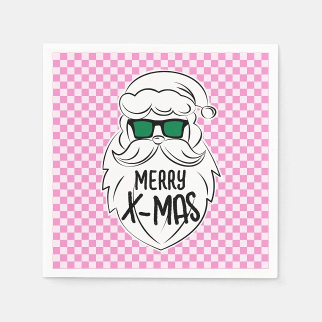 Retro Groovy Rosa Rutiga Tomte Jul  Pappersservett (Framsidan)