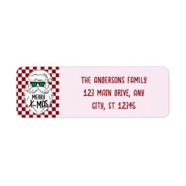 Retro Groovy Rosa Rutiga Tomte Jul Returadress Etikett