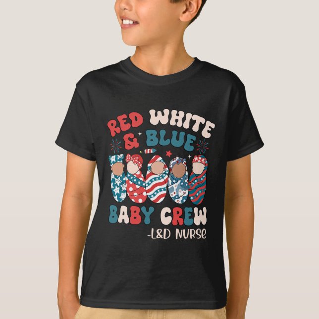 Retro Groovy Rött vitt blått T Shirt (Framsida)