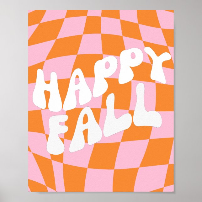 Retro Groovy Rutiga Rosa Och Orange Höst Vägg  Poster (Framsidan)