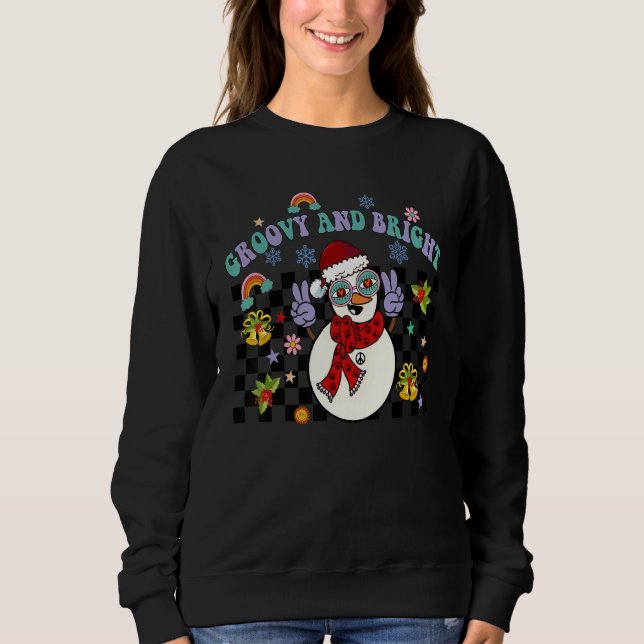 Retro Groovy Santa Hat Snowman  Christmas T Shirt (Framsida)