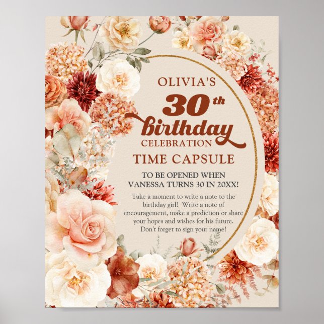 Retro groovy script teracotta blomkapsel Time caps Poster (Framsidan)