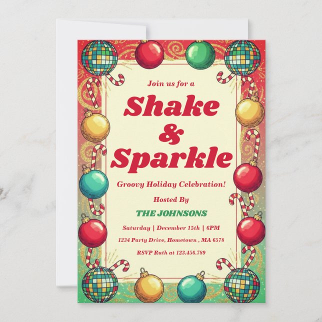 Retro Groovy Shake & Sparkle Julfest Inbjudningar (Framsida)